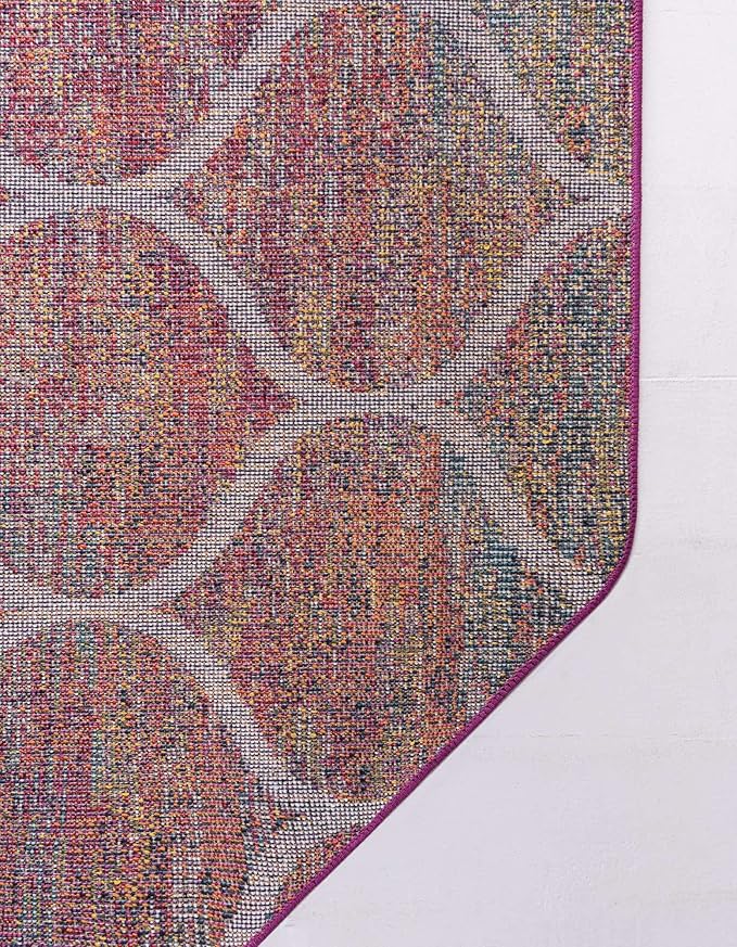 Rugs.com Lattice Frieze Collection Rug – 4' Octagon Multi Medium Rug Perfect for Living Rooms, Kitchens, Entryways