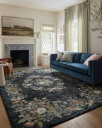 Loloi Rifle Paper Co. Laurel Collection LAU-01 Dark Navy 6'-6" x 9'-2" Area Rug