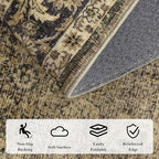 Washable Area Rug 9x12 Brown Rugs for Living Room, Vintage Boho Large Rug for Bedroom Dining Room Office, Distressed Floral Print Carpet for Under Table, Soft Non Slip Low Pile Throw Carpet Indoor Mat