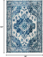 SAFAVIEH Monaco Collection Area Rug - 8' x 10', Ivory & Blue, Boho Chic Medallion Distressed Design, Non-Shedding & Easy Care, Ideal for High Traffic Areas in Living Room, Bedroom (MNC243A)