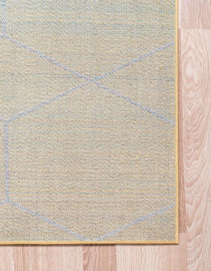Unique Loom Trellis Frieze Collection Area Rug - Geometric (7' Square, Yellow/ Ivory)
