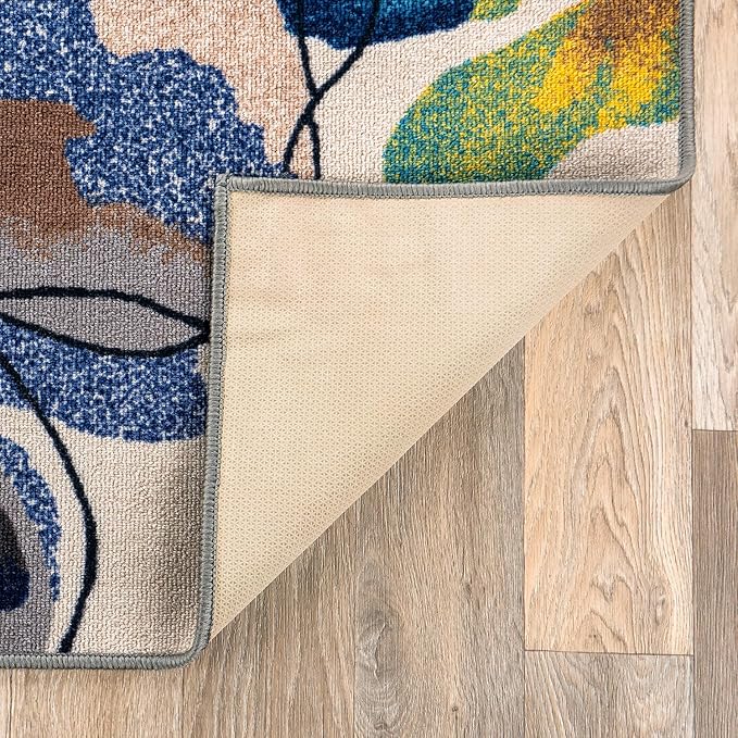 Rugshop Cream Bright Flowers Non Slip Non-Shedding Round Area Rug for Living Room, Dining Room and Bedroom, 8'