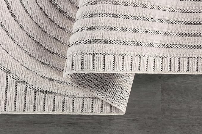 CAMILSON Modern Rug 9x12 Luxury Swirl Curved Large Micro Loop Area Rugs Soft High-Low Pile Stain Resistant Easy to Clean Non-Shedding Durable Living Room Kitchen Indoor Carpet (White)
