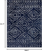 Wonnitar Moroccan Washable 9x12 Rug, Large Blue Rugs for Bedroom, Non-Slip Soft Living Room Area Rug, Boho Non-Shedding Ultra-Thin Floor Carpet for Dining Guest Room Home Office (Blue,9'x12')