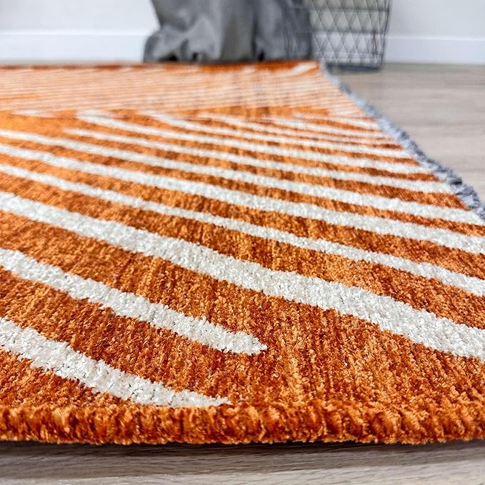 Alfa Rich 5x8 Geometric Burnt Orange Off White Washable Area Rugs for Living Room Bedroom Cotton Rug
