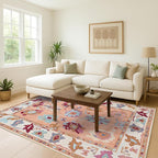 Fame Living Orange Oushak Runner Rug, Modern Runners, Turkish, Eclectic, Floral, Pastel, Washable, Small Throw Rugs, Short Runner for Hallway, Entryway, Laundry, Bedroom, Kitchen, Bathroom, 2'5"x6'5"