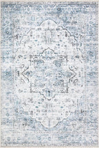 Bloom Rugs Caria Washable Non-Slip 5x7 Rug - Ivory/Blue/Gray Traditional Area Rug for Living Room, Bedroom, Dining Room, and Kitchen - Exact Size: 5' x 7'