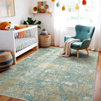 WITSHOCK Living Room Area Rugs 5x7：Modern Abstract Machine Washable Large Rug for Bedroom Dining Room Non-Slip Stain Resistant Home Office Decor,Teal Brown