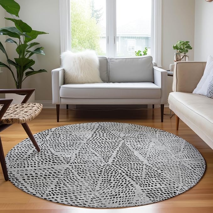 Addison Rugs Chantille ACN591 Pewter 8' x 8' Indoor Outdoor Round Rug, Easy Clean, Machine Washable, Non Shedding, Bedroom, Living Room, Dining Room, Kitchen, Patio Rug