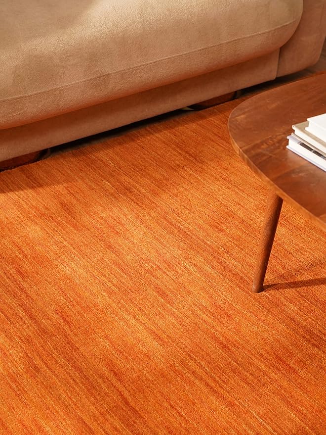Rugsotic Carpets Hand Knotted Loom Wool ECO-Friendly Area Rugs - 5'7''x7'10'', Rectangle Shape, Orange, Solid, High Pile Thick Handmade Anti Skid Area Rugs for Living Room, Bed Room (L00111)