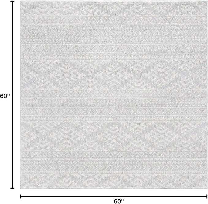 SAFAVIEH Tulum Collection Area Rug - 5' Square, Light Grey & Ivory, Moroccan Boho Tribal Design, Non-Shedding & Easy to Clean, Ideal for Living Room, Bedroom, Dining Space (TUL272F)