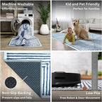 Bloom Rugs Washable Non-Slip 5' x 7' Rug - Blue/Ivory Striped Area Rug for Living Room, Bedroom, Dining Room, and Kitchen - Exact Size: 5' x 7'