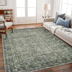 Washable Area Rug 4'x6' Traditional Floor Cover Foldable Thin Rugs Retro Kitchen Indoor Distressed Non Slip Carpet Floral Print Mat Bedroom Living Room