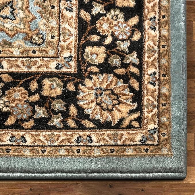 Well Woven Barclay Collection Medallion Kashan Light Blue 5x7 Area Rug - for Living Room, Bedroom, and Dining Room
