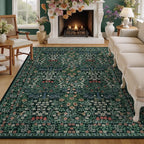 6x9 Area Rugs Living Room Rug - Floral Vintage Morris-Inspired Washable Carpet, Low Pile Non-Shedding Stain Resistance Boho Soft Carpet for Bedroom, Dining Room, Office, Farmhouse (6'x9' Dark Green)