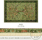 Door Mat Entryway Rug 2x3, Machine Washable Non-Slip Small Area Rug, Boho Floral Low Pile Throw Rugs for Entrance, Front Door, Entry, Kitchen, Kids Room（Green）