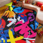 Funky Rugs for Bedroom - Colorful Geometric Abstract Area Rug 5x8, Retro Pop Art High Traffic Anti Slip Carpets Home Decor #C073