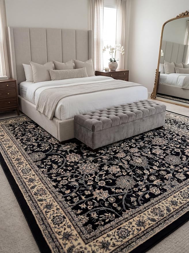 Rugs.com Yasmin Collection Rug – 7' x 10' Black Medium Rug Perfect for Bedrooms, Dining Rooms, Living Rooms