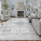 HUGEAR Machine Washable Area Rugs 8x10 Vintage Blue Large Living Room Bedroom Rug Neutral Style Non Slip Stain Resistant Low Pile Throw Carpet for Home Retro Aesthetic Modern Decor