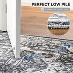 EnHomee 4x6 Washable Area Rugs for Bedroom, Boho Vintage Rugs, Foldable Area Rug for Dining Room, Non-Slip Soft Living Room Rug, Low Pile Large Carpet for Bathroom, Grey