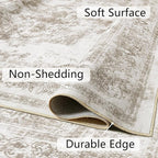 Area Rug 10x12 Beige Washable Living Room Carpet Non Slip Vintage Medallion Indoor Bedroom Carpet Low Pile Soft Retro Distressed Large Rug Home Office Dining Room Playroom