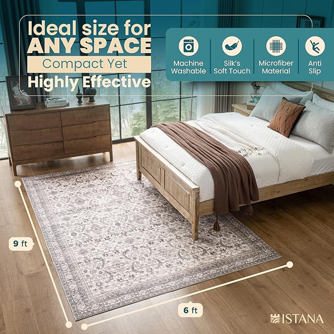 Istana 6x9 Area Rugs - Beige Grey/Light Cream Rugs for Living Room - Luxurious Silk's Soft Touch Living Room Rug - Elegant Non Slip Area Rug