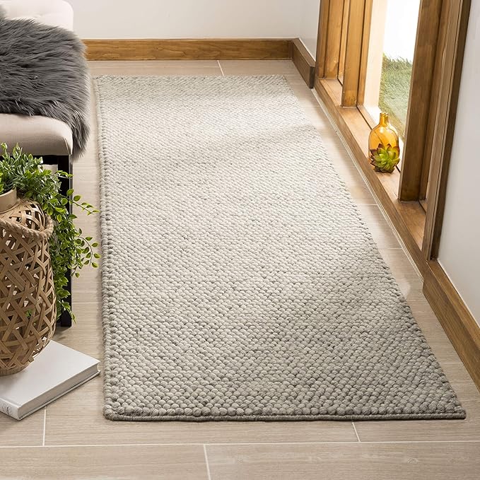 SAFAVIEH Natura Collection Runner Rug - 2'3" x 18', Silver, Handmade Wool Blend, Textured Design, Ideal for Hallway, Bedroom, Foyer (NAT620C)