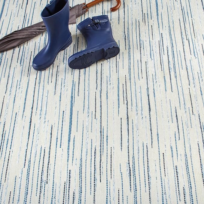 Dash & Albert Elwood Blue Machine Washable Rug, 2 X 3 Feet, Blue Stripe Pattern - Premium Luxury Hotel Quality Soft Breathable Hypoallergenic Machine Washable Easy Care All Season Comfortable
