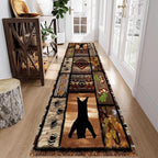 Wild Animal Bear Long Runner Rug, 2x6ft, Brown Geometric Stitching Non-Slip Kitchen Mat, Animal Bear and Plant Pine Cone Autumn Leaf Print Entrance Carpet, Southwest Country Style Indoor Decoration