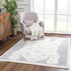 Hauteloom Tilos Moroccan Farmhouse Living Room Bedroom Nursery Shag Area Rug - Shaggy Carpet - Tiger Pattern - High Plush Pile - Light Grey, Beige, Cream - 5'3" x 7'