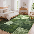 Tepook Modern Area Rug for Living Room, 8x10 Geometric Large Rugs for Bedroom, Washable Patchwork Rug Indoor Non-Slip Throw Carpets for Dining Room Office Farmhouse Home Decor, Green