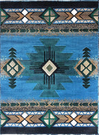 YHSF South West Native American Area Rug C318 - Easy Clean, Thick, Soft, Durable Native Tribal American Indian Inspired Rug for Bedroom/Living Room and More - Blue-Green, 5 ft 11 in x 8 ft 6 in