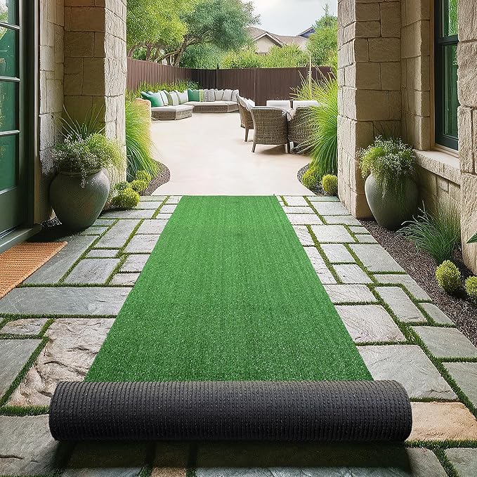 Ottomanson Artificial Grass Turf 2'7" x 51' Indoor Outdoor Faux Grass Rug with Drainage Holes, Customizable with Extra Long Size Options, Perfect for Patio Lawn Balcony Weddings Photoshoot Backdrop