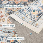 vivorug 6x9 Area Rugs, Ultra-Soft Washable Boho Rug for Living Room Dinner Room Bedroom, Non-Slip Vintage Floral Indoor Carpet Large Area Rug Orange/Navy