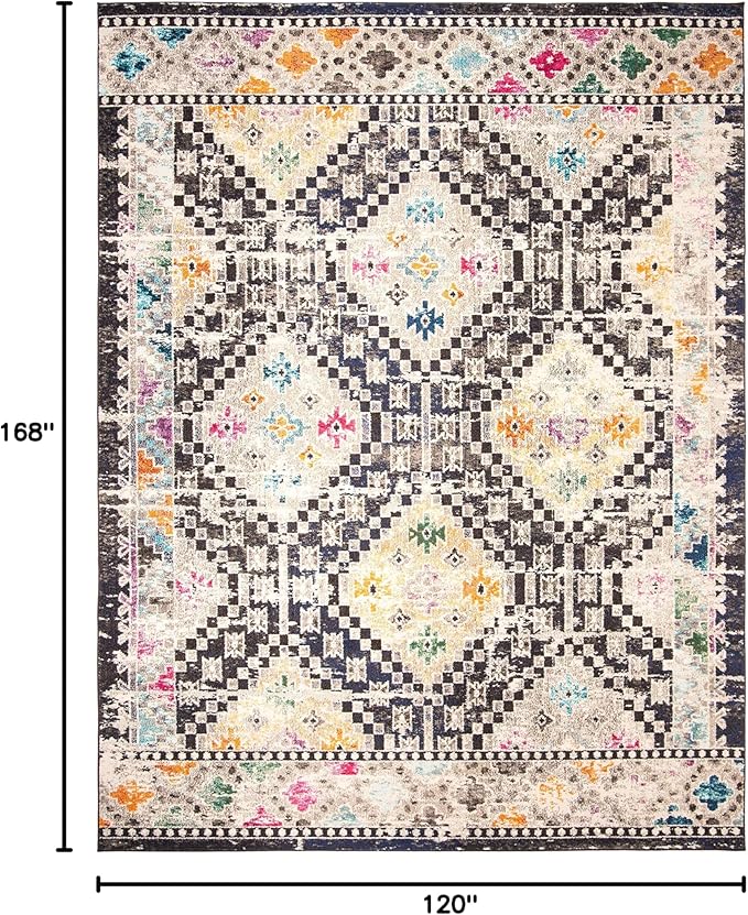 SAFAVIEH Madison Collection Area Rug - 10' x 14', Black & Yellow, Boho Diamond Distressed Design, Non-Shedding & Easy Care, Ideal for High Traffic Areas in Living Room, Bedroom (MAD418Z)