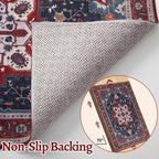 Tangsoo Oriental Red Rug 4x6 Washable Vintage Rugs Non Slip Indoor, Distressed Carpet for Living Room, Dining Room, Soft Low Pile Rugs Boho Foldable Floor for Bedroom Dorm Bedside Bathroom