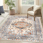 VK VK·LIVING Machine Washable Rug 6'x9' Vintage Design Washable Area Rugs with Non Slip Rugs for Living Room Bedroom Traditional Woven Carpet Stain Resistant, Dining Office Boho Rug, (Bright)
