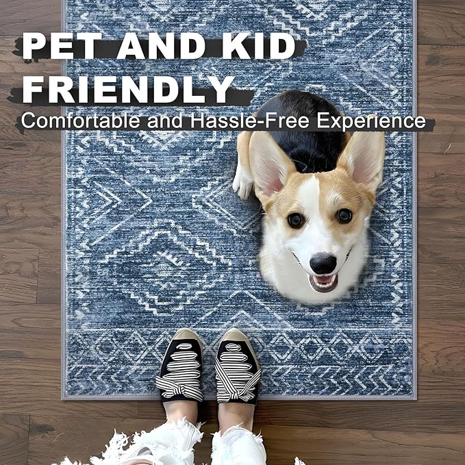 KILOCOCO Small Rug 2'x3' Entryway Rug Door Mat Indoor Soft Non Slip Printed Machine Washable Rugs for Bedroom Kitchen Entrance Front Door Geometric Boho Throw Rugs, Blue