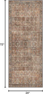 2x6 Runner Rug Machine Washable Boho Runners for Hallway,Ultra-Thin Low Pile Rug,Lightweight Indoor Carpet,Non Slip Floral Runners for Enrtyway, Corridor, Home Office, Kitchen,Terracotta/Indigo