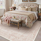 Pink Area Rug 8x10 Machine Washable Large Vintage Living Room Distressed Non Slip Carpet Traditional Indoor Bedroom Retro Floral Accent Throw Rug for Office Kitchen Dining Room