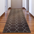 Custom Made Runner Rug for Kitchen Foyer Hallway Entry Choose Your Length Size 26 Inch Wide Geometric Lattice Design Brown Color (11 feet x 26 inch)
