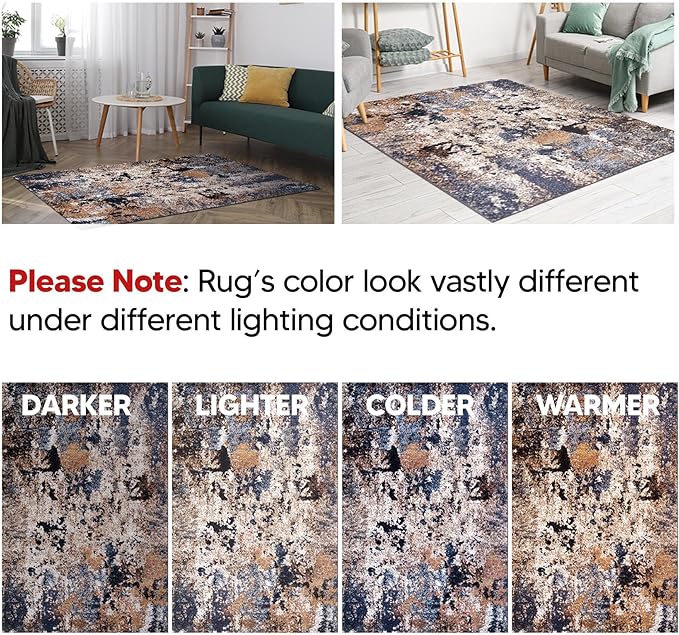Keen Home Design Area Rugs - 8x10 Non-Shedding, Abstract Rugs for Kitchen, Living Room, Bedroom, Dining Room, Entryway - Size: 7'3" x 10'2", Multi