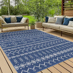Indoor Outdoor Area Rug Washable Patio Rug Modern Moroccan Geometric Indoor Outdoor Carpet Rug Non Slip Non Shedding for Patio, Deck, Backyard, Porch (8x10)