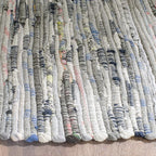 SAFAVIEH Rag Rug Collection Area Rug - 8' Square, Grey, Handmade Boho Stripe Cotton, Ideal for High Traffic Areas in Living Room, Bedroom (RAR121A)