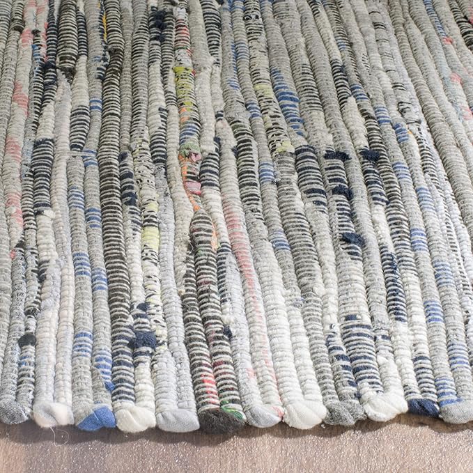SAFAVIEH Rag Rug Collection Accent Rug - 3' x 5', Grey, Handmade Boho Stripe Cotton, Ideal for High Traffic Areas in Entryway, Living Room, Bedroom (RAR121A)