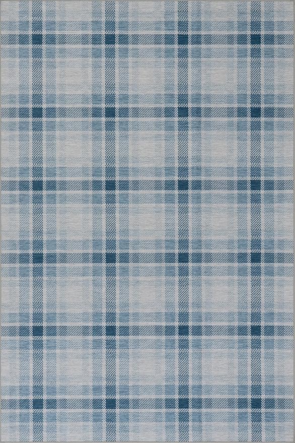Dash & Albert Andri Plaid Blue Machine Washable Rug, 2 X 3 Feet, Blue/White Plaid Pattern