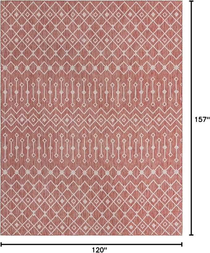 Unique Loom Outdoor Trellis Collection Area Rug - Tribal Trellis (10' x 13' 1" Rectangle, Rust Red/ Ivory)