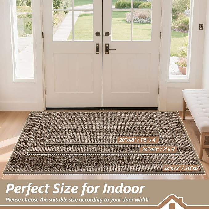 BEQHAUSE Dirt Trapper Door Mat 24" x 60", Non-Slip Washable Doormats Entrance Mat, Dirt Resistant and Absorbent Welcome Mat, Low Profile Floor Mats for Front Back Door and Entryway, Beige