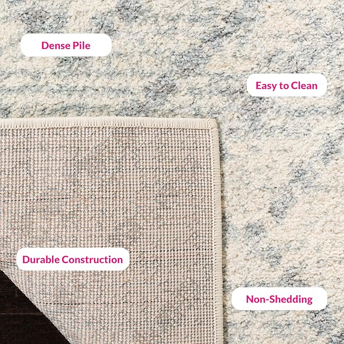 SAFAVIEH Adirondack Collection Area Rug - 10' Square, Ivory & Light Blue, Modern Diamond Distressed Design, Non-Shedding & Easy Care, Ideal for High Traffic Areas in Living Room, Bedroom (ADR131T)