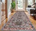 KOZYFLY Area Rug 3x10 Ft Washable Boho Runner Rug for Entryway Hallway Indoor Printed Faux Wool Carpet for Bedroom Kitchen Hall, Brick Red/Orange/Green